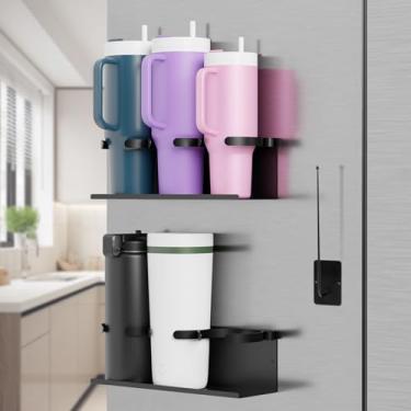 Imagem de 2 peças de suporte magnético para geladeira, organizador magnético forte de garrafa de água para copo Stanley, suporte de copo Stanley com organizador de tampa de copo, acessórios para copos Stanley