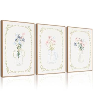 Imagem de Arte de parede floral para meninas decoração de parede em tela de flores silvestres vintage coquete imagens florais pôsteres pintura botânica moderna arte para quarto feminino quarto 40 x 61