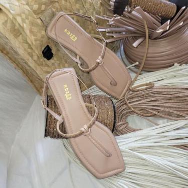 Imagem de Rasteirinha Sandália Rasteira Brilho Fivela - Rozes Shoes, Nude, 35