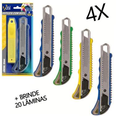Imagem de Kit 4 Estiletes Profissional com  + 20 Lâminas 18mm - 123 Útil