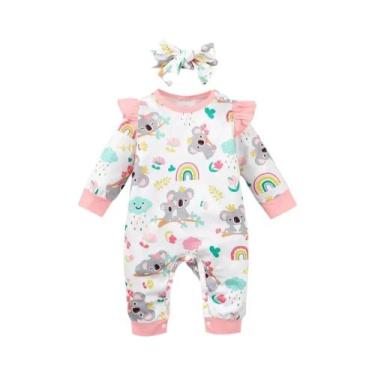 Imagem de Macacão e Bandana para Bebê Recém-nascida - 2 Peças com Mangas Longas,