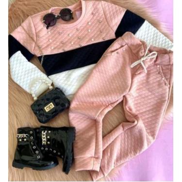 Imagem de Conjunto infantil menina 2 peças metalasse calca e blusa perola - Vick