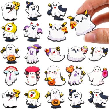 Imagem de JarThenaAMCS 16 peças de contas focais de silicone fantasma de Halloween fofas contas de silicone fantasma de desenho animado engraçado contas de borracha soltas para artesanato faça você mesmo caneta