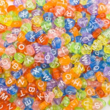 Imagem de Miçanga Passante Coração Alfabeto Acrílico Colorido Letra Branca 7mm 1