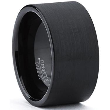 Imagem de Anel masculino escovado preto de carboneto de tungstênio, 12 mm, ajuste confortável, tamanhos 8 a 15, Metal, Sem pedra preciosa