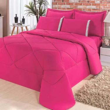 Imagem de Kit Edredom + Lençol Aconchego Dupla Face Casal Queen 6 Peças Pink - M