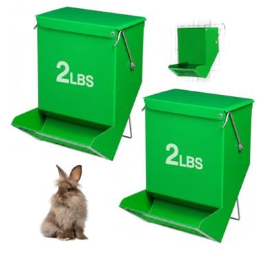 Imagem de 2 comedouros de coelho para porquinhos-da-índia externos para gaiolas, grande capacidade, 900 g, com tampa e dispensador de comida de animais pequenos para fazenda, jardim (verde, 12 cm)