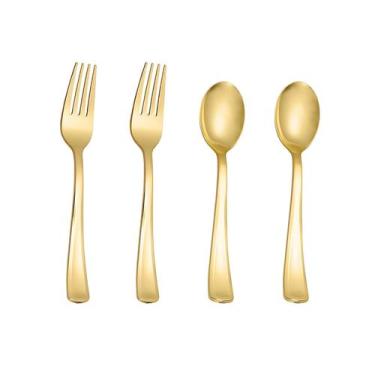 Imagem de Conjunto de talheres de plástico dourado N9R 100 unidades (50 colheres
