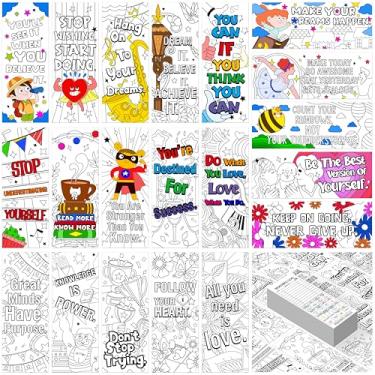 Imagem de 120 marcadores de livro inspiradores, 30 designs de marcadores de livros de colorir faça você mesmo, suporte de página motivacional dupla face para estudantes, pinte seu próprio marcador de página