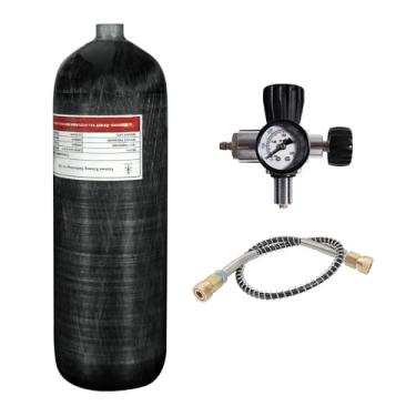Imagem de TUXING Tanque de ar de fibra de carbono 4500psi 6,8L, estação de enchimento de paintball de tanque de ar PCP com válvula de medidor de pressão para mergulho/tanque de mergulho PCP Paintball