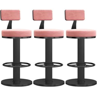 Imagem de Bancos de bar modernos, conjunto de 3 bancos giratórios de veludo de bar, cadeiras de bar com altura do balcão, altura ajustável para casa, bar, cozinha, cadeira de ilha, preto