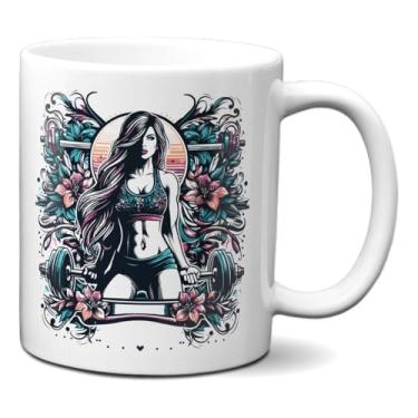 Imagem de Caneca Mulher Fitness Musculação Academia Treino Floral (Branca)