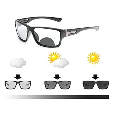 Imagem de Óculos de leitura óculos de sol de transição fotocrômico leitor bifocal para homens, armação quadrada esportiva vintage, preto, x