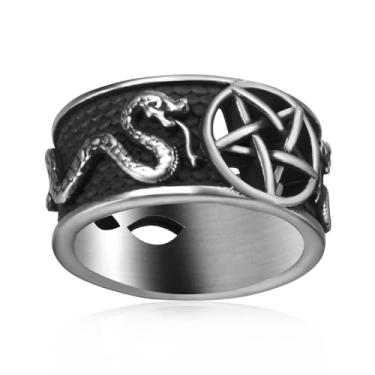 Imagem de ELFASIO Pentagrama Satânico Bafomé Anéis de Cabra Enxofre Leviatã Cruz Satã Demônio Diabo Símbolo Masculino Anel de Aço Inoxidável Tamanho 7-15, Metal, Sem pedra preciosa