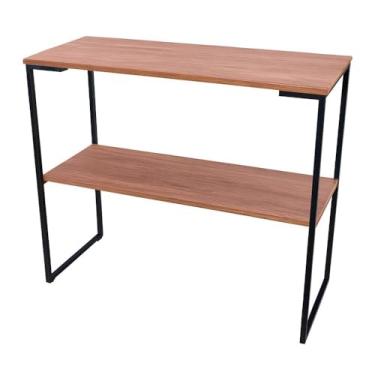 Imagem de Aparador Industrial Cantinho do Café – Decoração Sala, Copa e Recepção 2 Prateleiras MDF Freijó Pés Preto