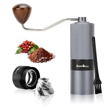 Imagem de burrbuzz Novo moedor de café manual MB1, rebarba de aço inoxidável, fácil desmontagem para limpeza, configurações ajustáveis para expresso, derramar, AeroPress, bebida fria, melhor sabor (cinza)