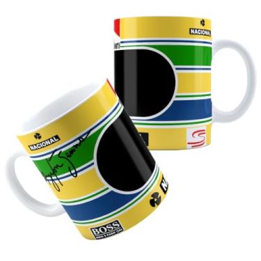 Imagem de Caneca Xícara de Porcelana Cerâmica Personalizada Com Estampa Corrida Piloto Formula 1 Ayr ton Sen na MD1