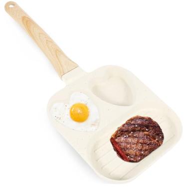 Imagem de Frigideira de ovo com 3 xícaras, frigideira para café da manhã, frigideira dividida antiaderente, fácil de instalar, frigideira de café da manhã, frigideira sólida para panqueca e panela de ovo com