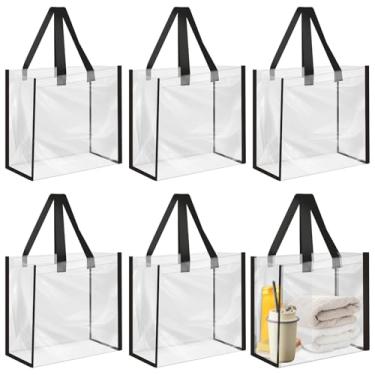 Imagem de Tcwhniev 6 bolsas transparentes com alças, bolsa de ombro de PVC transparente para mulheres, bolsas de armazenamento de discos de vinil de plástico PVC, 30,5 x 30,5 x 15 cm para trabalho, praia
