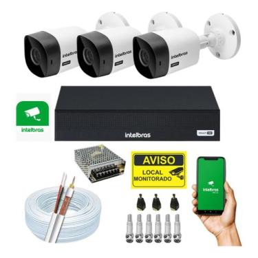 Imagem de Kit de Câmeras de Segurança Intelbras Completo 3 Câmeras Bullet e DVR 