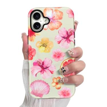 Imagem de SOKAD Capa de telefone magnética de hibisco concha 2025, linda estampa floral de verão compatível com Magsafe Matte Capa protetora com protetor de tela para meninas e mulheres
