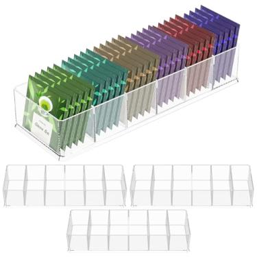 Imagem de 4 organizadores de saquinhos de chá transparentes com 5 divisórias removíveis, caixa de armazenamento de pacote de chá pequena para gaveta, bancada, despensa, armário de cozinha, prateleira