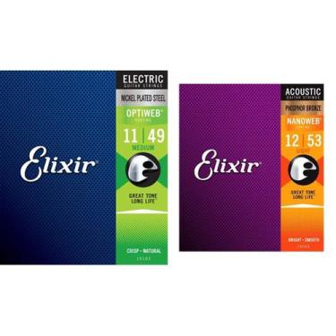 Imagem de Pacote de cordas de guitarra revestido com elixir elétrico com acústic