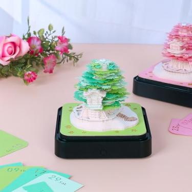 Imagem de DJAPWPX Calendário de mesa 3D, bloco de notas criativo, com luz LED destacável, calendário artístico 3D para decoração de mesa de escritório em casa (verde)