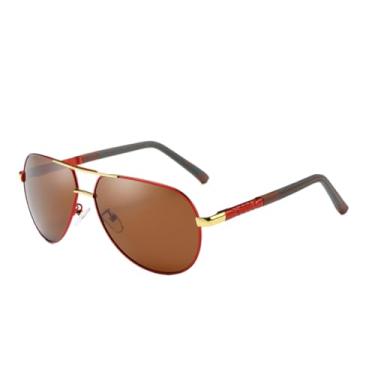 Imagem de Óculos de sol com proteção UV400 para homens e mulheres | Armação grande com dobradiças de metal e alumínio | Para dirigir e praticar esportes ao ar livre, marrom