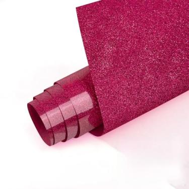 Imagem de TECKWRAP Vinil de transferência de calor HTV com glitter magenta, 30,5 cm x 2,8 m, glitter magenta em vinil para camiseta, vestuário, bolsa, aparência de roupas DIY