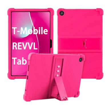Imagem de Capa para tablet T-Mobile REVVL Tab 2 Android 15 de 10,1 polegadas, capa protetora de silicone macio, adequada para crianças, suporte ajustável, 4 cantos espessos à prova de choque, rosa