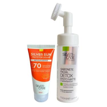 Imagem de Kit Sabonte Facial Detox Massageador + Protetor Solar Facial - SIlver 