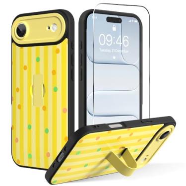 Imagem de OOK Capa para iPhone Air com protetor de tela, linda capa de telefone com listras amarelas de bolinhas com alça de dedo ajustável, proteção total para mulheres e meninas