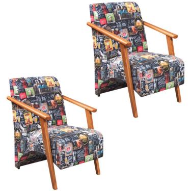 Imagem de Kit 2 Poltronas Venus 1 Lugar Braço Madeira Maciça Tecido Suede Unidecor Retro Bar 107