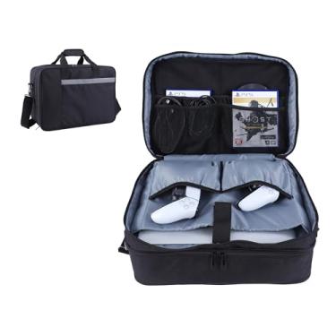Imagem de Qixotrz Bolsa De Transporte Para Console Viagem Compatível Com Ps5, Estojo Vários Bolsos Monitor Portátil 15,6" Ou Laptop, Controles, Discos, Preta