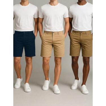 Imagem de Kit 3 Bermudas Sarja Masculina Alfaiataria Chino Corte Faca Mauricinho