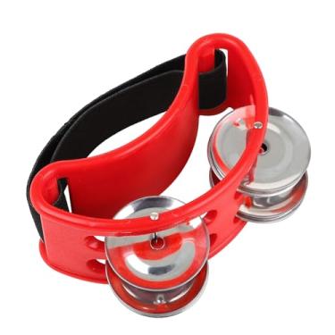 Imagem de Domary PERCUSSÃO PÉ DE TAMBOURINA DURÁVEL AÇO PLÁSTICO JINGLES CAJON INSTRUMENTO MUSICAL PARA MUSICANOS (Vermelho)