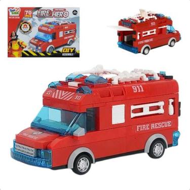 Imagem de Carrinho de Blocos de Montar Musica Farol Led - TOP KIDS, Vermelho bom