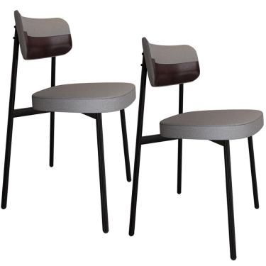 Imagem de Kit 02 Cadeiras Estofada Para Sala de Jantar Astrid Preto C01 Linho Cinza Courino Café - Lyam Decor