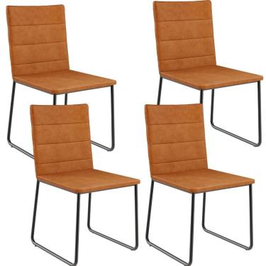 Imagem de Kit 04 Cadeiras Decorativa Estofada Para Sala De Jantar Preto Maya L02 Couríssimo Canela - Lyam Decor