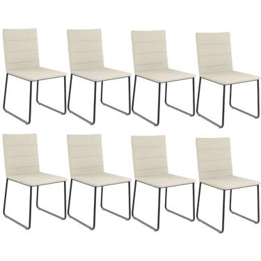 Imagem de Kit 06 Cadeiras Decorativa Estofada Para Sala De Jantar Preto Maya L02 Linho Champagne - Lyam Decor