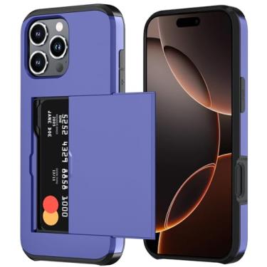 Imagem de Qinmay Capa carteira compatível com iPhone 16 Pro Max, suporte de cartão embutido, camada dupla protetora resistente à prova de choque com compartimento para cartão oculto, capa fina para celular para