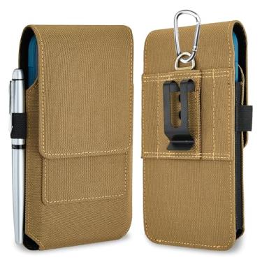 Imagem de BECPLT Coldre de nylon compatível com Galaxy S25 Ultra S24/S23/S22/S21/S20 Ultra A17 A16 Motorola Moto G56 G Power Suporte de cinto de celular para homens - cáqui