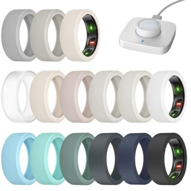 Imagem de Pacote com 15 capas compatíveis com Oura Ring Gen 4/Oura Ring Gen 3 Horizon/Gen 3 Heritage - carregando diretamente com protetora, capa de silicone fina elástica antiarranhões para homens e mulheres