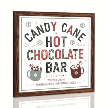 Imagem de Bengala doce barra de chocolate quente placa emoldurada de madeira placa de decoração de Natal festiva inverno encantador arte de parede decoração de parede vintage para o Natal, país das maravilhas