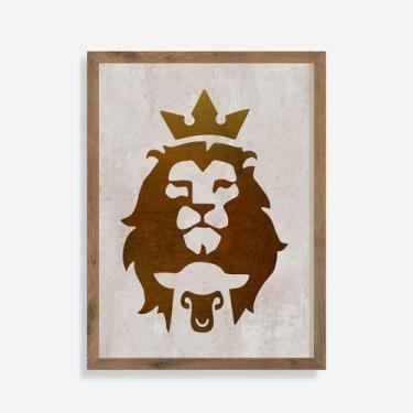 Imagem de Quadro Rústico Leão e o Cordeiro - Artesanato em Madeira - Arks Presen