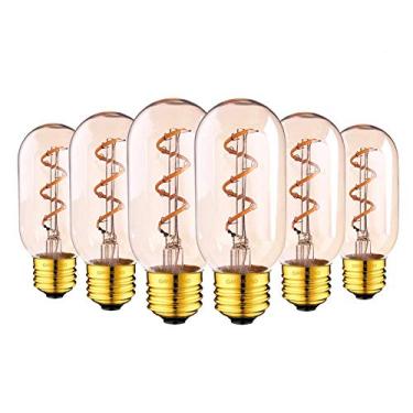 Imagem de Lâmpadas Vintage Edison Lâmpada E27, Regulável T45 Tubular Espiral Filamento Lâmpada Edison Flexível LED Lâmpada Gold Tint 3W Decorativa para Lustres, Abajures de Mesa, Luminárias de Parede,