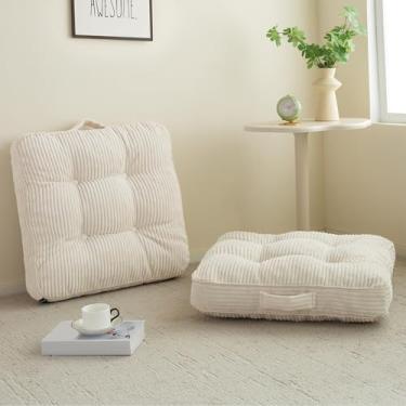 Imagem de Almofada lavável de chão para adultos, almofada de meditação, assento quadrado grande, capa de veludo cotelê tufado removível, para sala de estar ou ioga, 55 x 55 cm, pacote com 2, lavável na máquina