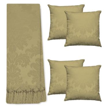 Imagem de Kit Manta Xale Para Sofá E Cama Cores Com 4 Capas de Almofada (1,40 X 1,80,85 BEGE ESCURO)
