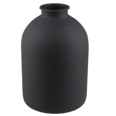 Imagem de HAKZEON Vaso fosco de metal preto de 22,4 cm, vaso alto fosco moderno para sala de estar, quarto, mesa de casamento, prateleira, flores secas e decoração de grama dos pampas